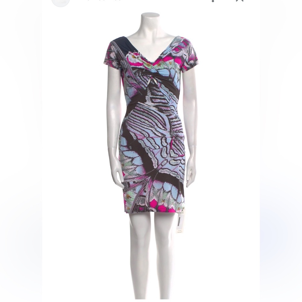 Roberto Cavalli Pink and Blue Butterfly Mini Dress